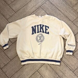 Nike Cream Crewneck with Navy Logo and Stripe Accents